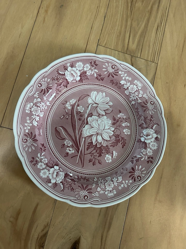 4 Spode Archive Collection Cranberry Dinner Plates - Image 2 of 4