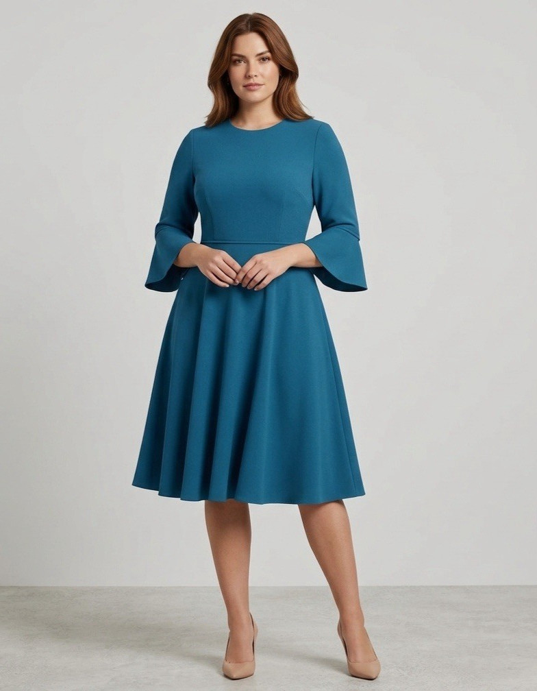 Hobbs London Dress Womens 6 Blue Teal Fit Flare Office Jewel Tone Modest