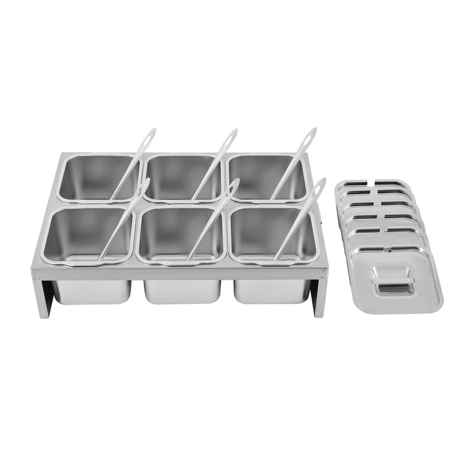 6-Container Pizza Topping Station, Stainless Steel Condiment Containers - Image 3 of 4