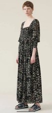 GANNI Floral Print Long Sleeve Dress Black Size 36