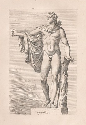 Apollo Römische Statue Akt Mann etching Kupferstich Francois Perrier 1638.
