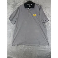 Cutter & Buck Michigan Wolverines Polo XL CB DryTec Navy White Stripe