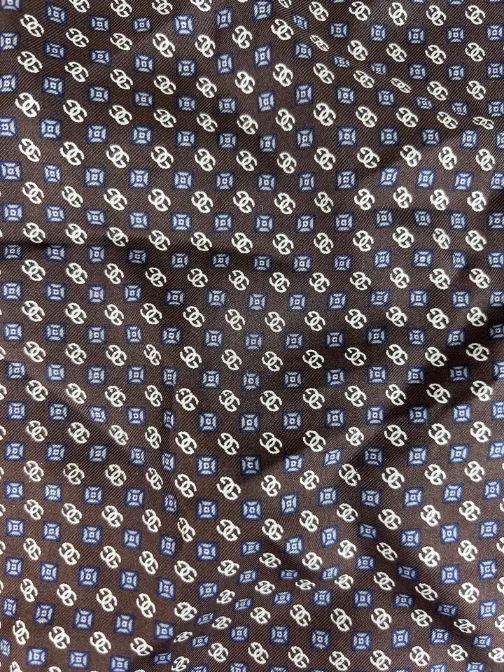 Cuadrado de bolsillo Gucci vintage marrón y azul marino 100 % seda enrollado a mano hecho en Italia Foto 2 de 4
