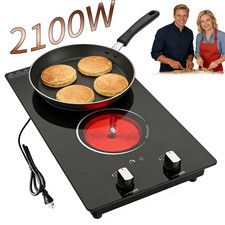 20" Electric Cooktop 2 Burners Radiant Ceramic Cooktop Built-in 2100W Plug-in