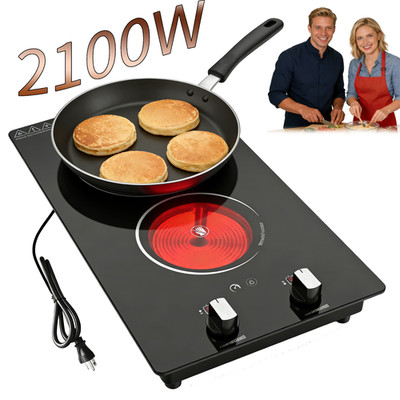 20'' Electric Cooktop  2 Burners Radiant Ceramic Cooktop Built-in 2100W Plug-in