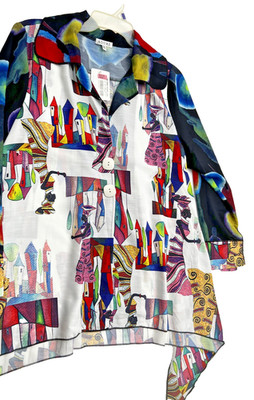 Adore Open Front Cardigan Sz XL African Colorful Boho Long Art NWT