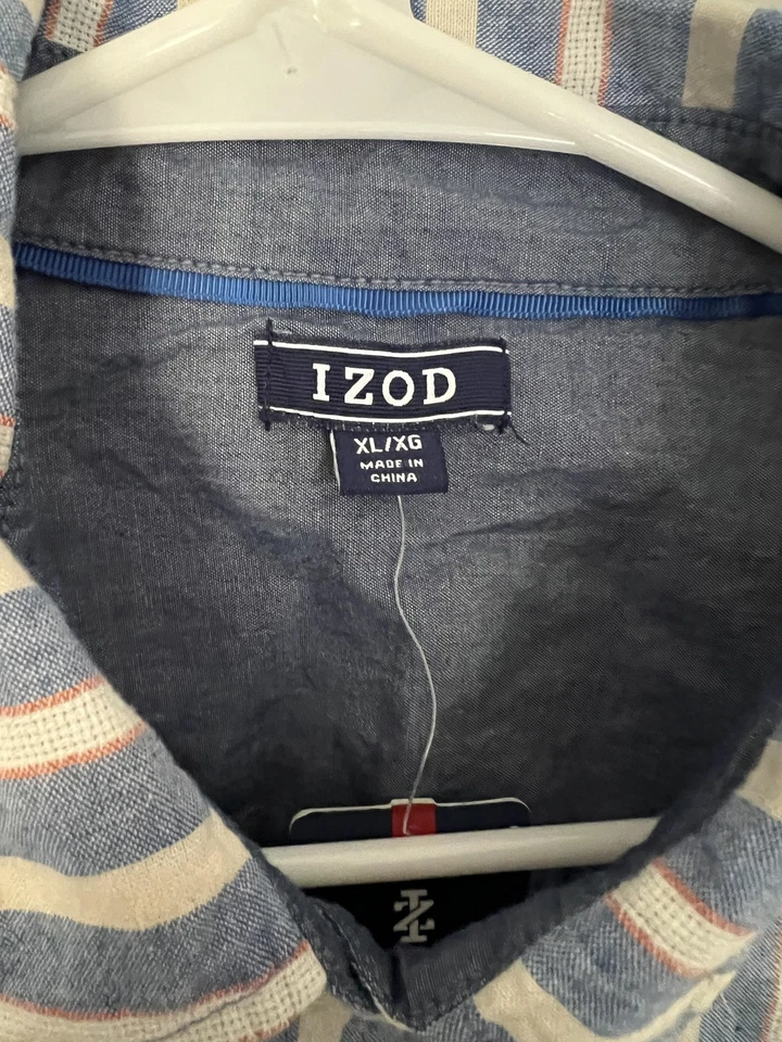 Izod Shirt Men XL Nautical Striped Linen Blend Button Long Sleeve Casual NWT - Image 2 of 4