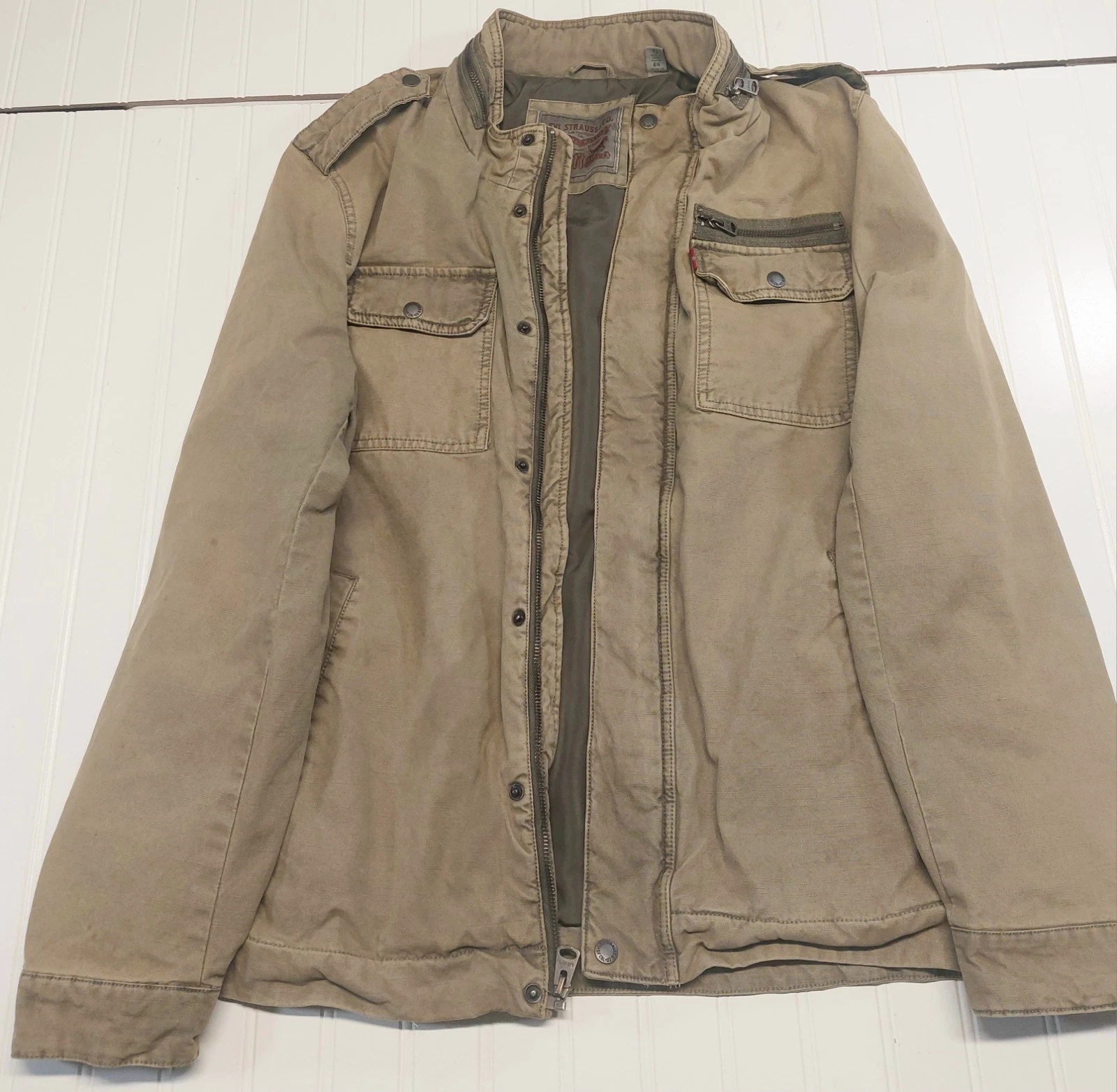 Levis Military Trucker Style Canvas Green Jacket Size XL Zipper& Button  image 1