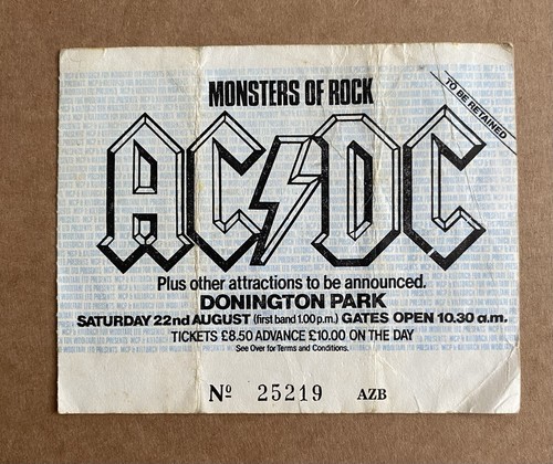 AC/DC Donington Park Monsters Of Rock 1981 Concert Ticket Stub 22/08/91 ...