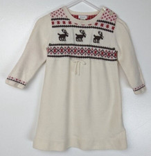 Vintage Threads Baby Sweater Dress Sz 12-18m Ivory Cream Embroidered Holiday