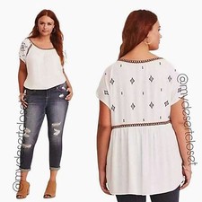 Torrid Embroidered Ivory Crepe Rayon Dolman Blouse Top Sz 3X NWT