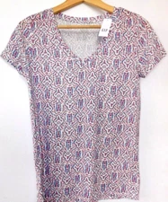 Gap Women T-Shirt Red White Blue SIZE XS S Cotton Favorite Floral V-Neck New