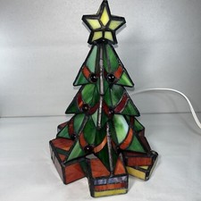 Vintage 10.5" Stained Glass Christmas Tree Lamp
