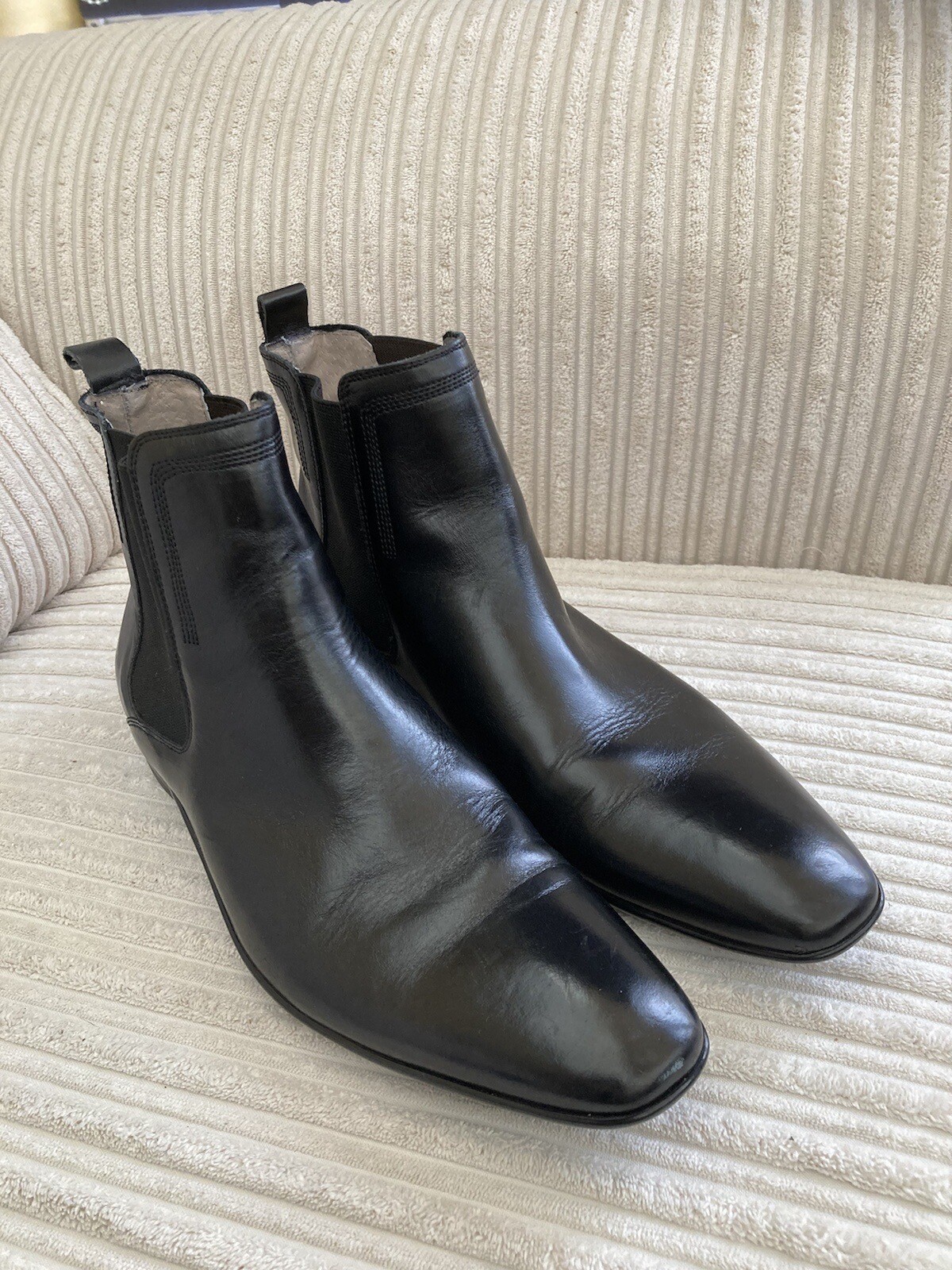 Jasper Conran Mens UK Size 8 Black Leather Slip On Chelsea Boots eBay