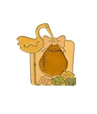 Vtg Stork Baby Metal Enamel Picture Frame 6 3/4  Pastel Colors Yellow La Cigue a