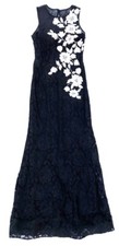 New Betsy & Adam Women's Lace Applique Sheer Illusion Back Gown Black/Cream Sz 6