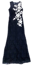 New Betsy & Adam Women's Lace Applique Sheer Illusion Back Gown Black/Cream Sz 6
