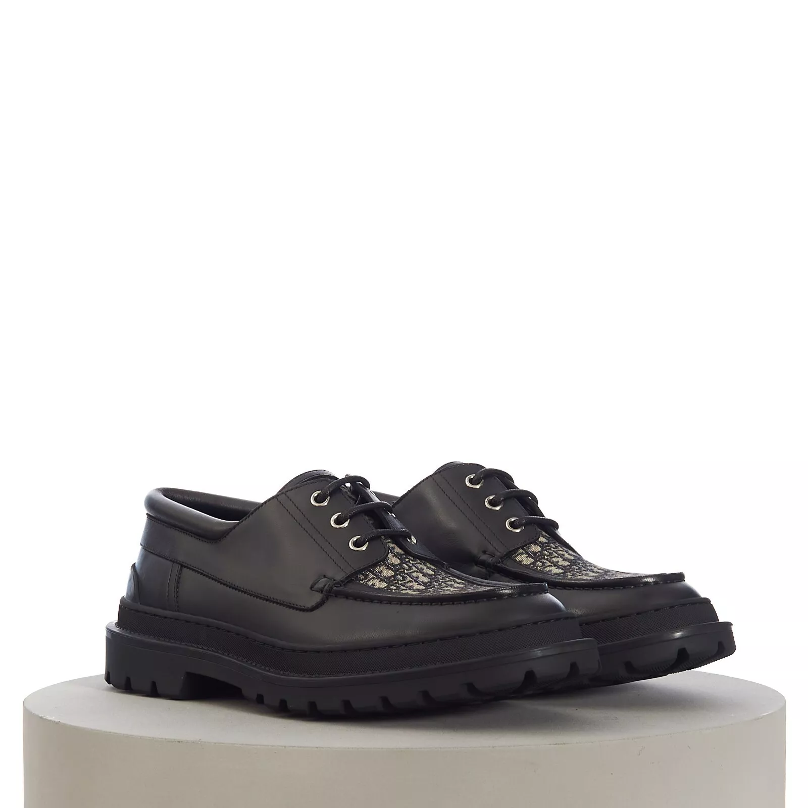 Chaussures bateau explorateur cuir noir DIOR Tige jacquard oblique