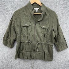 Christopher Banks Womens Olive Green Utility Jacket Petite Medium Linen Blend