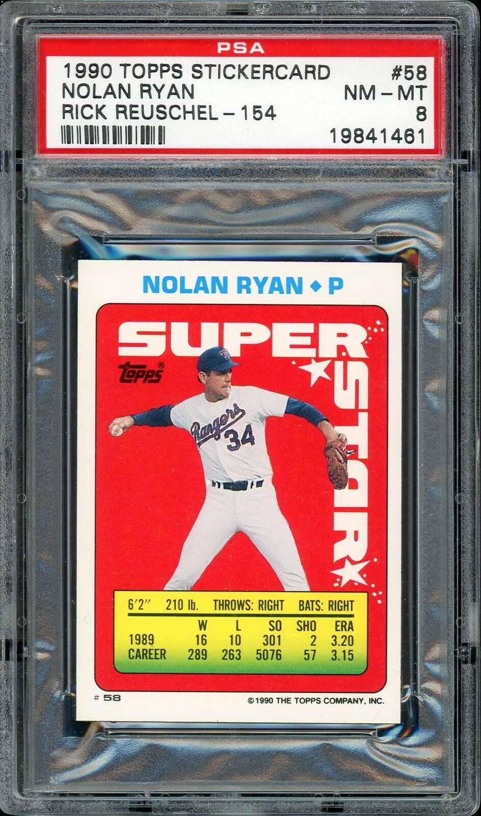 1990 Topps Stickercard Baseball #58 Nolan Ryan Rick Reuschel-154 PSA 8 |  eBay