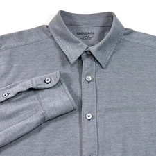 UNTUCKit Button Up Shirt Mens Large Blue Knit Long Sleeve Cotton Business Casual