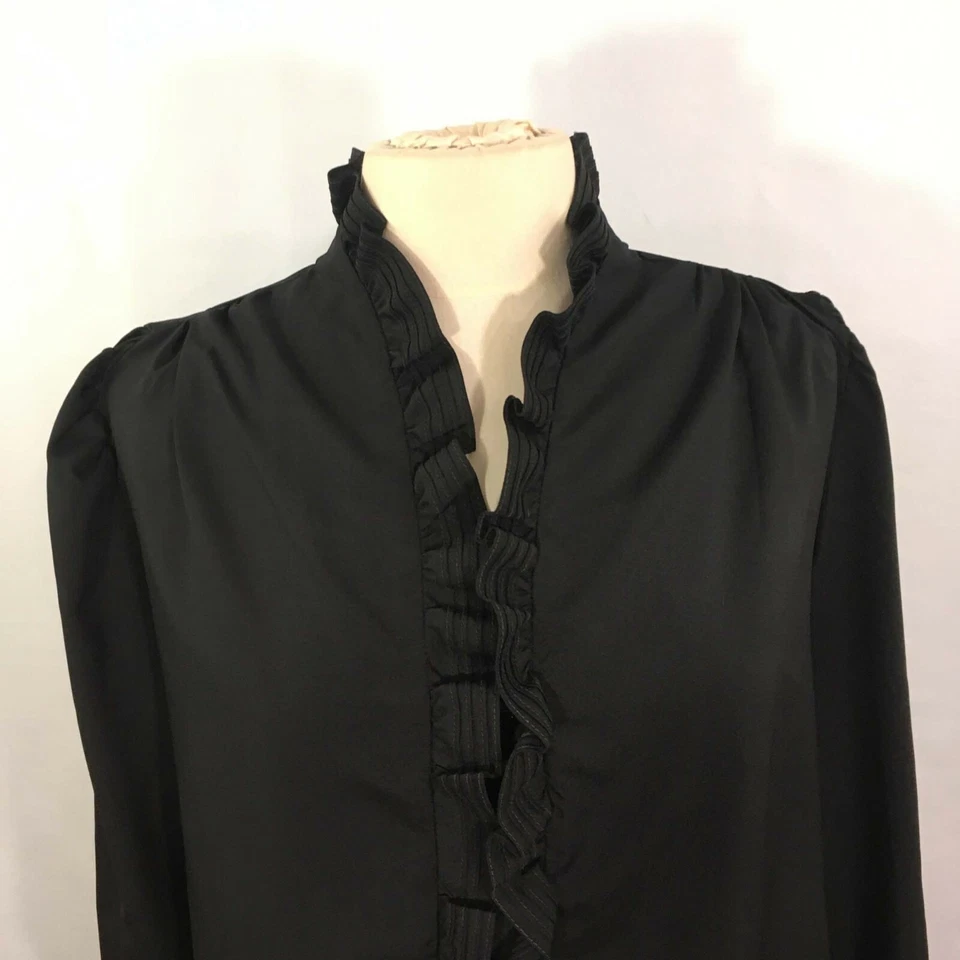 Rhoda Lee RL Vintage 70's Black Victorian Style Blouse, Ruffle front & Neck, 38 - Image 2 of 4