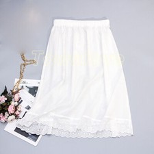 Lady Cotton Underskirt Pettiskirt Half Waist Slip Embroider Lace White Petticoat