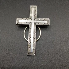 Large Silver Tone Vintage Cross Scarf Clip Unbranded 2 1/2" x 1 1/2"