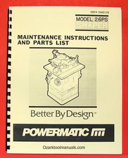 POWERMATIC 26PS Wood Shaper Owners Instructions Service Parts Manual 0527