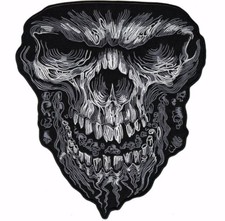 Evil Skull Patch 11" Metal Halfskull Embroidered Goth Skeleton Iron on