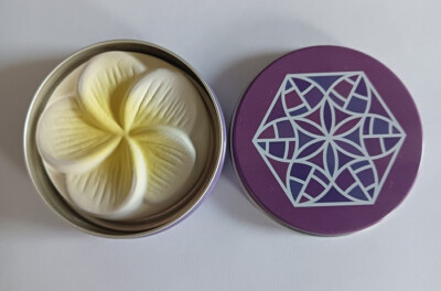 Mini Duftstein Blume Frangipani mit Duftsteindose Stern lila Baldini by Taoasis