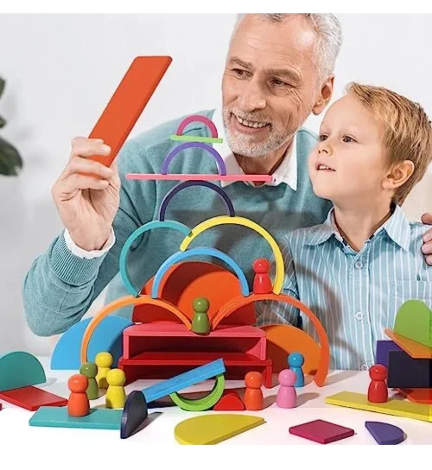 Wooden Building Blocks Set for Kids - Stacker Stacking Game Construction Toys - Image 4 of 4