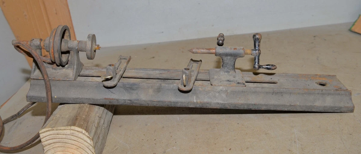 antique mini jewelers woodworking lathe collectible early bench top tool