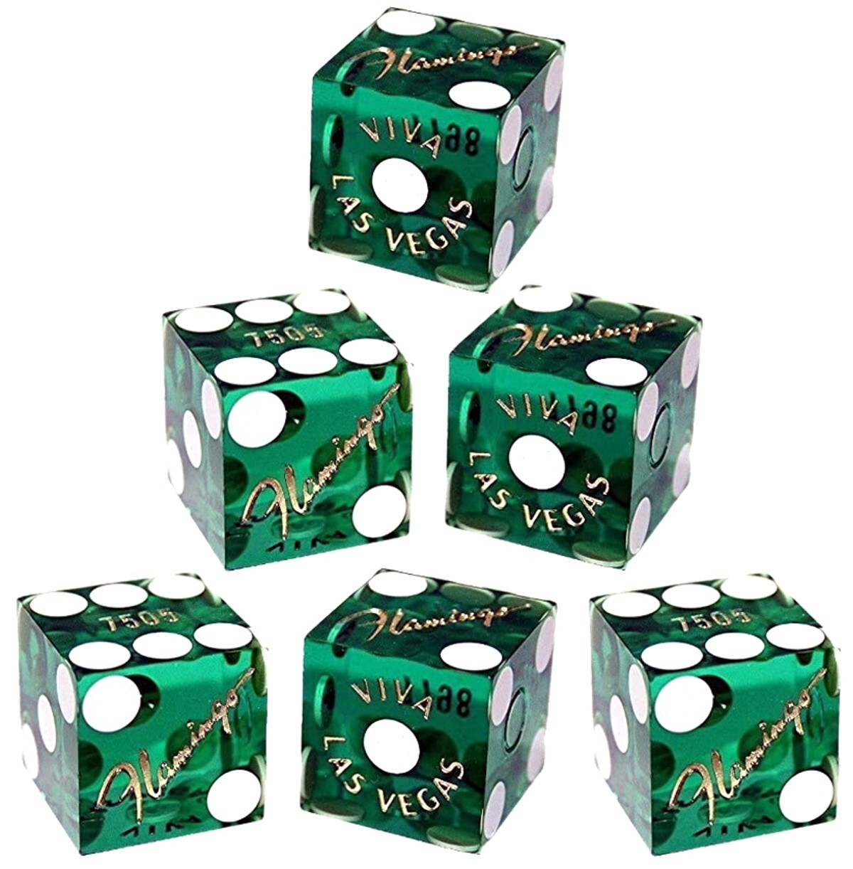 Lot of 6 Authentic Flamingo Las Vegas Nevada Casino Craps Dice Green Polished