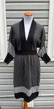 LONDON TIMES KNITTED GRAY/BLACK Sweater Dress 3/4 sleeve 6