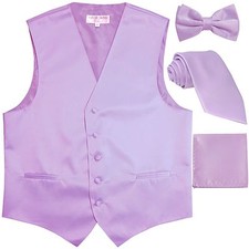 New Men's tuxedo Vest Waistcoat With Necktie, Bowtie  Hankie Set Lavender