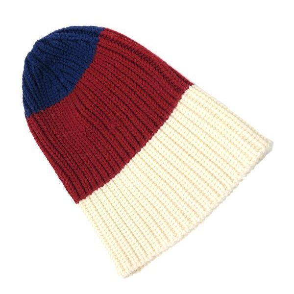 GUCCI Tricolor Color Knit Beanie Black Panther Red Navy White Hat