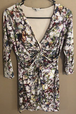 GUESS Women’s Floral V-Neck 3/4 Sleeve Bodycon Cocktail Party Dress - Size S