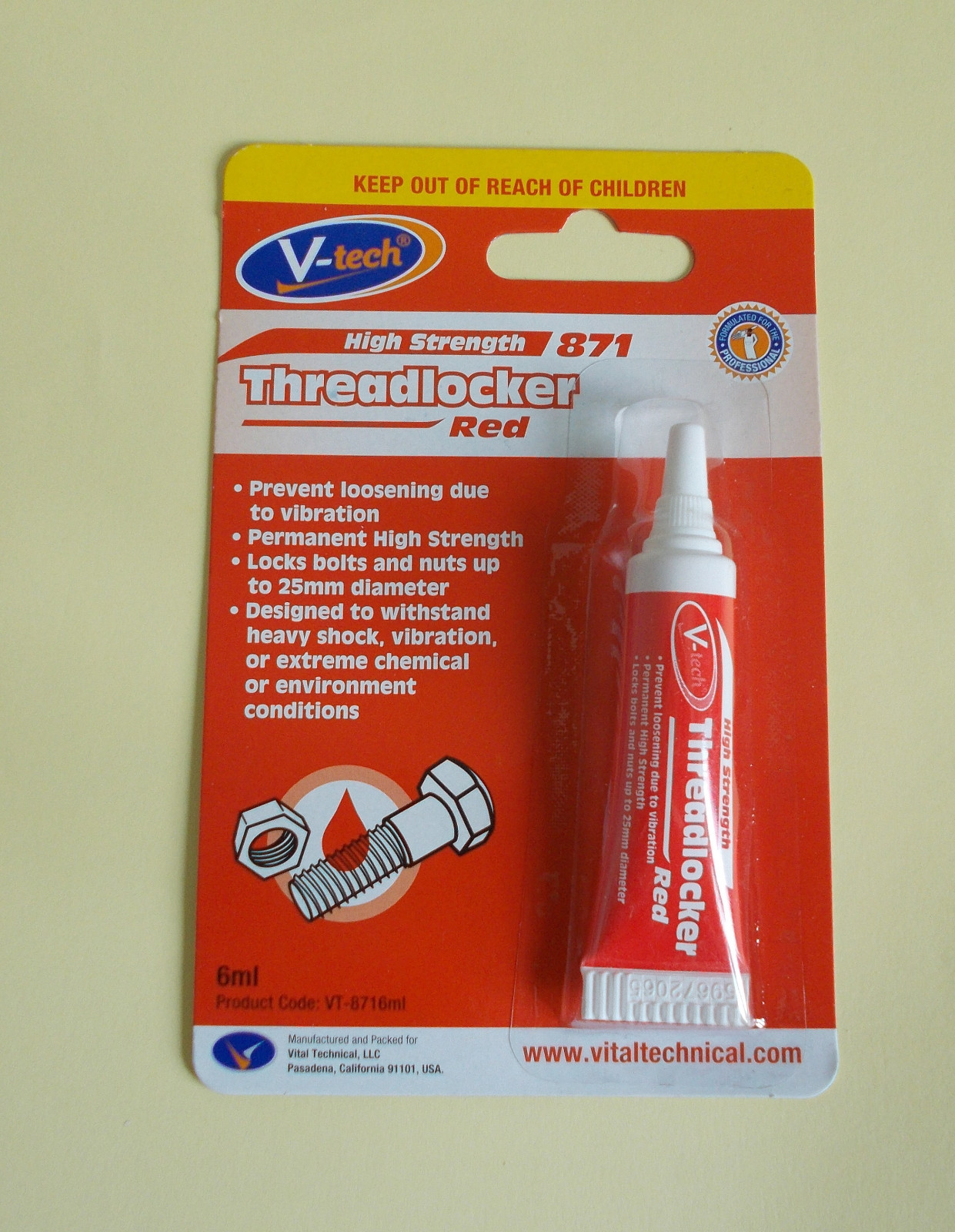 V-tech Red Thread Lock Locker High Strength 6ml new