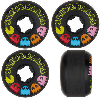 PAC-MAN SLIME BALLS 54MM 97A SET OF 4 BLACK SKATEBOARD WHEELS
