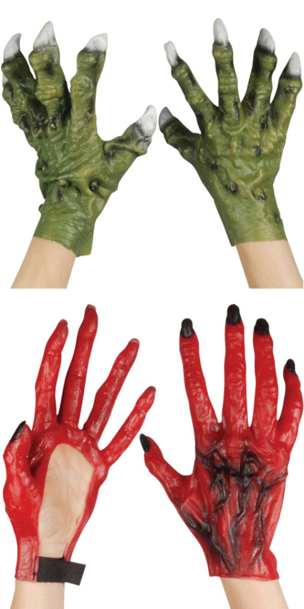 LATEX GREEN MONSTER DINOSAUR DRAGON ZOMBIE RED DEVIL COSTUME HANDS