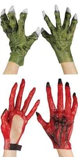 LATEX GREEN MONSTER DINOSAUR DRAGON ZOMBIE RED DEVIL COSTUME HANDS CLAWS GLOVES