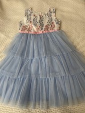 NEW JONA MICHELLE GIRLS DRESS SIZE 6 WH PINK BLUE FLORAL DESIGN  TIERED TULLE