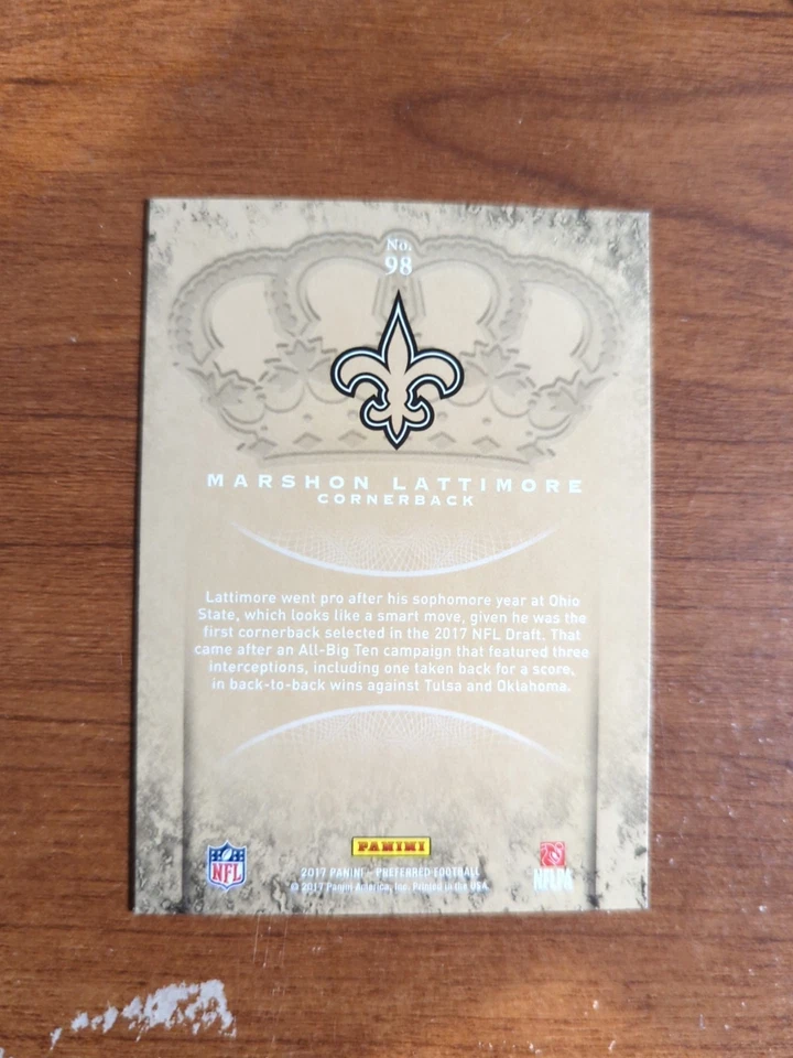 2017 Panini Preferred - Crown Royale Rookies Marshon Lattimore #98 (RC) - Image 2 of 2