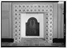 49. DETAIL VIEW OF SECOND FLOOR BEDROOM FIREPLACE TO SHOW TILE SURROUND AND