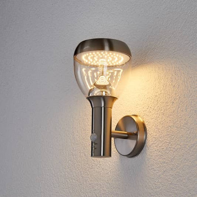 Lindby Sensor-Außenwandleuchte AußenWandleuchte Lampe Leuchte Etta Edelstahl 428
