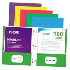 Two Pocket Folders, 100 Pack Two Pocket Folders with Prongs, Light Color