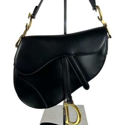Christian Dior Saddle Bag Black Leather Gold Hardware