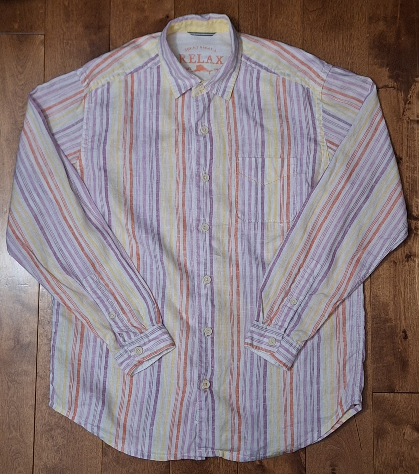 Tommy Bahama Men's Relax Fit Linen Long Sleeve Button-Up Striped Shirt Small EUC