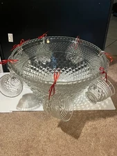 Anchor Hocking Wexford Punch Bowl Set Service for 8 w/hangers